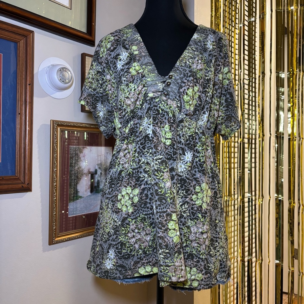 Vanity Black and Green Floral Blouse